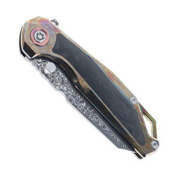 SixLeaf Folding Knife Lightning/Black Titanium/Carbon Fiber Handle Damascus Plain Edge SL-108-Lightning-Black