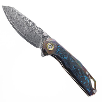 SixLeaf Folding Knife Lightning/Blue Titanium/Carbon Fiber Handle Damascus Plain Edge SL-108-Lightning-Blue