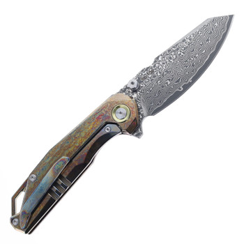 SixLeaf Folding Knife Lightning/Blue Titanium/Carbon Fiber Handle Damascus Plain Edge SL-108-Lightning-Blue