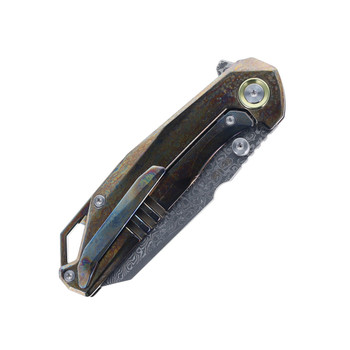 SixLeaf Folding Knife Lightning/Blue Titanium/Carbon Fiber Handle Damascus Plain Edge SL-108-Lightning-Blue