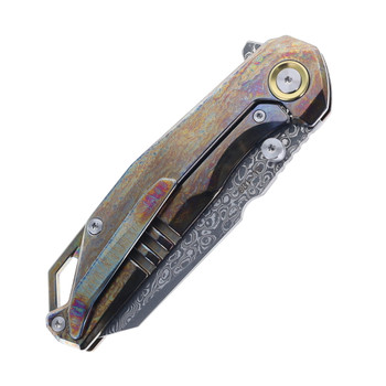 SixLeaf Folding Knife Lightning Pattern/Green Titanium/Carbon Fiber Handle Damascus Plain Edge SL-108-Lightning-Green