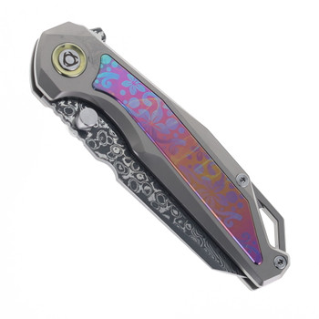 SixLeaf Folding Knife Titanium/Purple Floral Handle Damascus Plain Edge SL-108-Ti-Purple-1