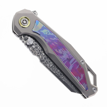 SixLeaf Folding Knife Purple Pattern Titanium Handle Damascus Plain Edge SL-108-Ti-Purple-2