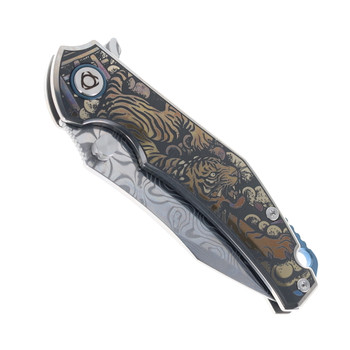 SixLeaf Folding Knife Multicolor Titanium Handle Damascus Plain Edge SL-73-1