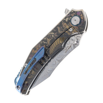 SixLeaf Folding Knife Multicolor Titanium Handle Damascus Plain Edge SL-73-1