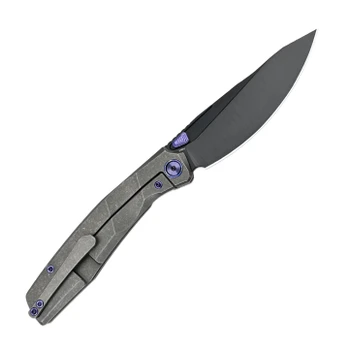 Ferramonster Astrome Folding Knife Black Titanium Handle S90V Plain Edge Belt Satin/DLC Finish FM23009-B