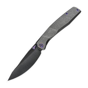 Ferramonster Astrome Folding Knife Black Titanium Handle S90V Plain Edge Belt Satin/DLC Finish FM23009-B