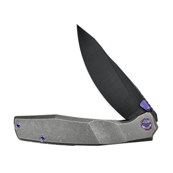 Ferramonster Astrome Folding Knife Black Titanium Handle S90V Plain Edge Belt Satin/DLC Finish FM23009-B