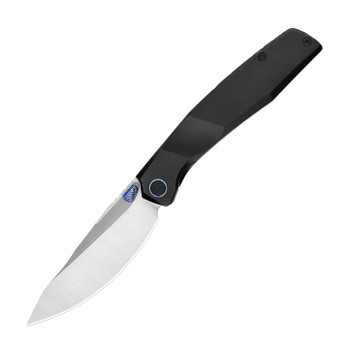 Ferramonster Astrome Folding Knife Black Titanium Handle S90V Plain Edge Belt Satin FM23009-C