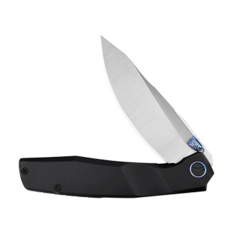 Ferramonster Astrome Folding Knife Black Titanium Handle S90V Plain Edge Belt Satin FM23009-C