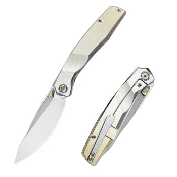 Ferramonster Astrome Folding Knife Light Brown Crystallized Titanium Handle S90V Plain Edge Hand-Rubbed Satin Finish FM23009-D