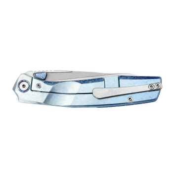Ferramonster Astrome Folding Knife Blue Crystallized Titanium Handle S90V Plain Edge Hand-Rubbed Satin Finish FM23009-E