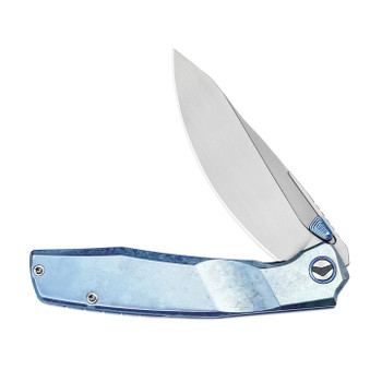 Ferramonster Astrome Folding Knife Blue Crystallized Titanium Handle S90V Plain Edge Hand-Rubbed Satin Finish FM23009-E