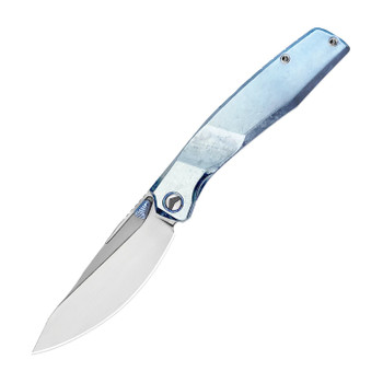 Ferramonster Astrome Folding Knife Blue Crystallized Titanium Handle S90V Plain Edge Hand-Rubbed Satin Finish FM23009-E