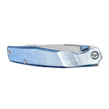 Ferramonster Astrome Folding Knife Blue Crystallized Titanium Handle S90V Plain Edge Hand-Rubbed Satin Finish FM23009-E