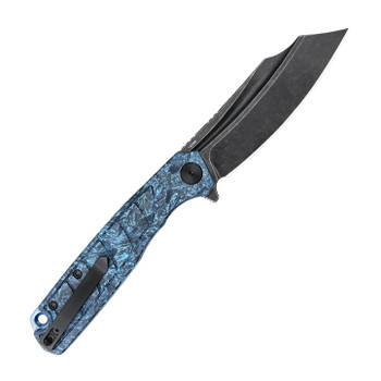 Wixco Splark Folding Knife Blue Shredded Carbon Fiber Handle 14C28N Plain Edge Black Stonewash Finish WX20-A