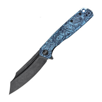 Wixco Splark Folding Knife Blue Shredded Carbon Fiber Handle 14C28N Plain Edge Black Stonewash Finish WX20-A
