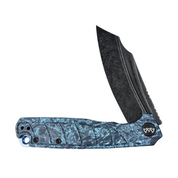 Wixco Splark Folding Knife Blue Shredded Carbon Fiber Handle 14C28N Plain Edge Black Stonewash Finish WX20-A