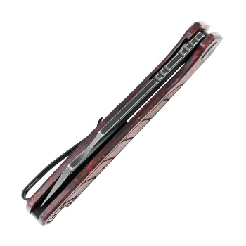 Wixco Splark Folding Knife Red Luminous Shredded Carbon Fiber Handle 14C28N Plain Edge Black Stonewash Satin Finish WX20-B