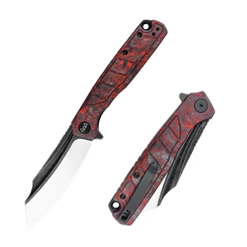 Wixco Splark Folding Knife Red Luminous Shredded Carbon Fiber Handle 14C28N Plain Edge Black Stonewash Satin Finish WX20-B