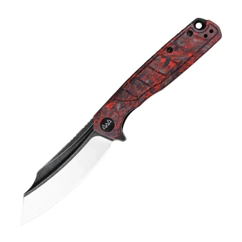 Wixco Splark Folding Knife Red Luminous Shredded Carbon Fiber Handle 14C28N Plain Edge Black Stonewash Satin Finish WX20-B