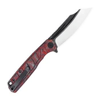 Wixco Splark Folding Knife Red Luminous Shredded Carbon Fiber Handle 14C28N Plain Edge Black Stonewash Satin Finish WX20-B