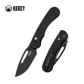 Kubey Stalker Folding Knife Black G10 Handle D2 Drop Point Plain Edge Blackwash Finish KU504E