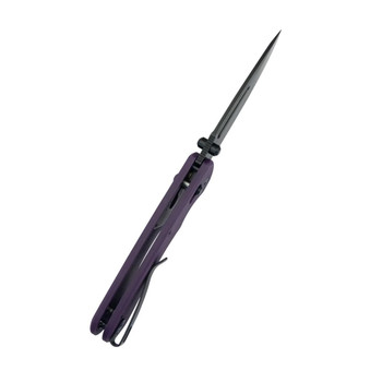 Kubey Stalker Folding Knife Black/Purple G10 Handle D2 Drop Point Plain Edge Blackwash Finish KU504D