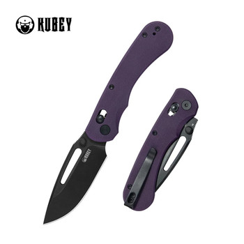 Kubey Stalker Folding Knife Black/Purple G10 Handle D2 Drop Point Plain Edge Blackwash Finish KU504D