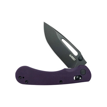 Kubey Stalker Folding Knife Black/Purple G10 Handle D2 Drop Point Plain Edge Blackwash Finish KU504D