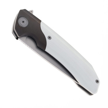Maxace Goliath M07C Folding Knife White G10 Handle 4.33" Satin & Stonewashed SLD-Magic Blade M07C