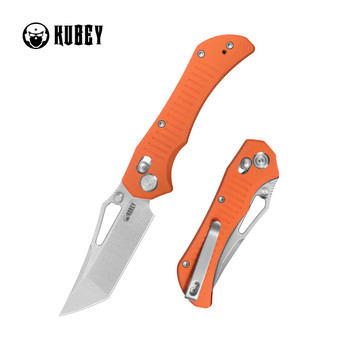 Kubey Tantorian Folding Knife Orange G10 Handle 14C28N Tanto Plain Edge Satin Finish KU433B