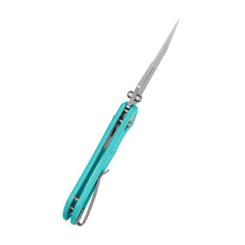 Kubey Tantorian Folding Knife Bright Blue G10 Handle 14C28N Tanto Plain Edge Satin Finish KU433C