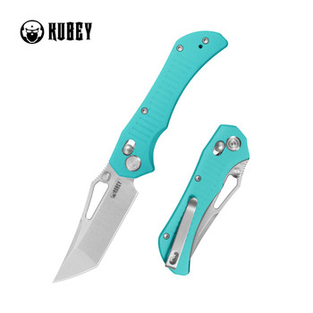 Kubey Tantorian Folding Knife Bright Blue G10 Handle 14C28N Tanto Plain Edge Satin Finish KU433C