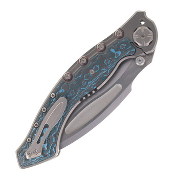 (No Box) Maxace Vortex Folding Knife Blue Carbon Fiber & Gray Titanium Handle 3.62" M390 Satin Blade M03D
