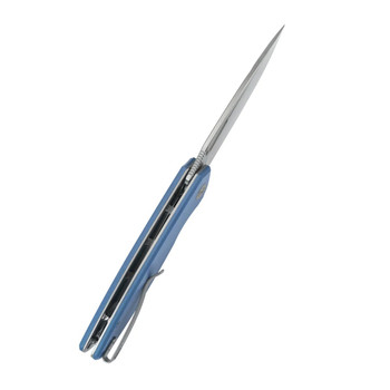 Kubey Tityus Folding Knife Blue Micarta Handle 14C28N Drop Point Plain Edge Bead Blast Finish KU322-1A