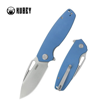 Kubey Tityus Folding Knife Blue Micarta Handle 14C28N Drop Point Plain Edge Bead Blast Finish KU322-1A