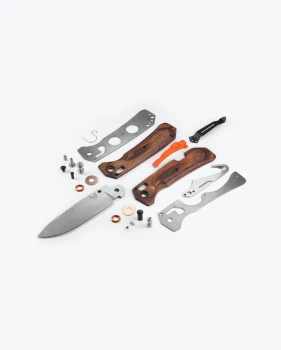 Benchmade Grizzly Creek Axis Lock Folding Knife Stabilized Wood Handle with Folding Gut Hook S30V Drop Point Satin Blade 15062