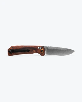 Benchmade Grizzly Creek Axis Lock Folding Knife Stabilized Wood Handle with Folding Gut Hook S30V Drop Point Satin Blade 15062