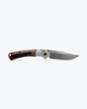 Benchmade Hunt Mini Crooked River Axis Lock Folding Knife Stabilized Wood Handle with Aluminum Bolsters Clip Point S30V Satin Plain Blade 15085-2