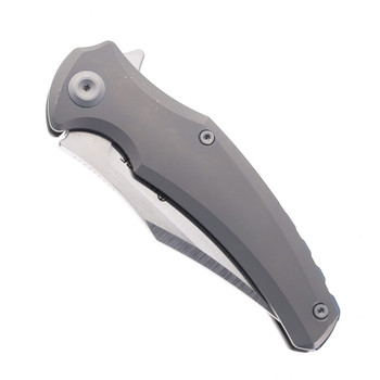 (No Box - Scratched) Maxace Orion Folding Knife Gray Titanium Handle Magnacut Plain Edge M23A
