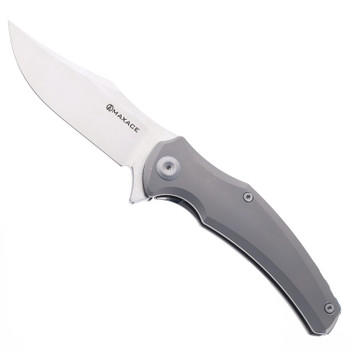 (No Box - Scratched) Maxace Orion Folding Knife Gray Titanium Handle Magnacut Plain Edge M23A