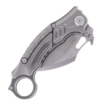 (No Box-Scratched) Maxace Raptor Folding Knife Grey Titanium Handle Magnacut Plain Edge M10A
