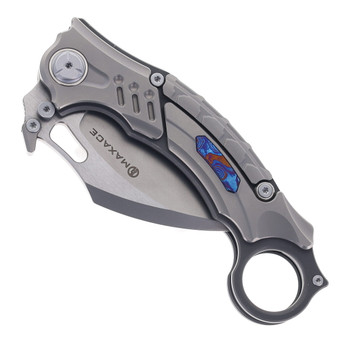 (No Box-Scratched) Maxace Raptor Folding Knife Grey Titanium Handle Magnacut Plain Edge M10A