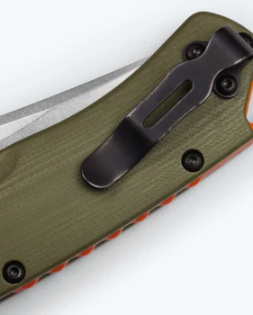Benchmade Taggedout Axis Lock Folding Knife OD Green G10 Handle with Orange Hardware S45VN Satin Clip Point Blade 15536