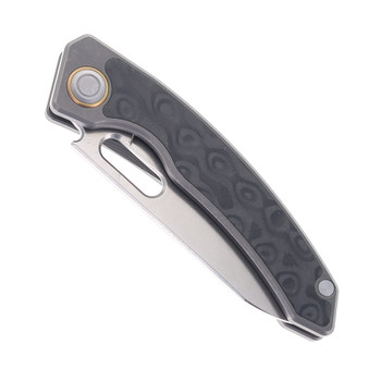 (No Box) Maxace Black Mirror Folding Knife Gray Titanium/Carbon Fiber Inlay Handle M390 Plain Edge MXBM01