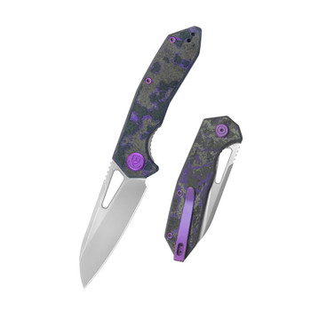 KB Vagrant Folding Knife Purple Flo Camo Carbon Fiber Handle M390 Sheepsfoot Plain Edge Bead Blast Finish KB291Z