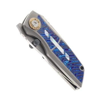 Spearhead Knives Requiem Mini Crimson Fox Folding Knife Zircuti, Mother of Pearl & Titanium Handle Satin M390 Blade