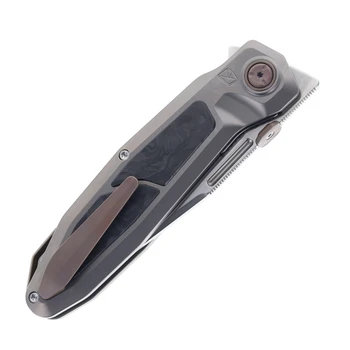 Ketuo Bratva B/P Folding Knife Marble Carbon Fiber/Titanium Handle M390 Plain Edge Bead Blast Finish