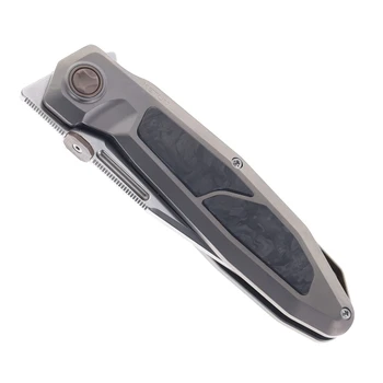 Ketuo Bratva B/P Folding Knife Marble Carbon Fiber/Titanium Handle M390 Plain Edge Bead Blast Finish